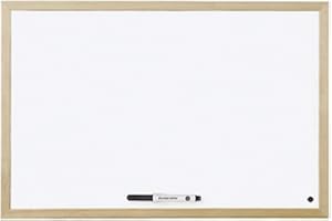 Bi-Office Budget - Tableau Blanc, 60 x 45 cm, avec 1 Marqueur, Tableau à Mémo avec Cadre en Bois et Surface Non-Magnétique