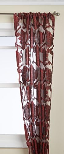 Regal Home Collections Milawi Sheer Jacquard Scroll Rod Pocket Window Panel, 54 by 84-Inch, Brick