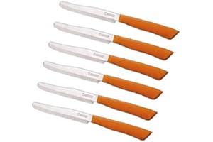 Tredoni 6 Couteaux de Cuisine - Couteau Dentelé 11cm en Acier Inoxydable Italien à Légumes/Steak/Table, Pointe Arrondie (Orange)