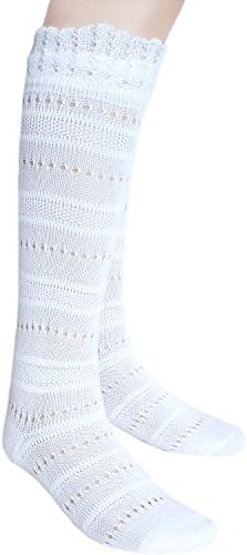 Girls frilly top Pointelle knee high cotton socks with flat toe seam