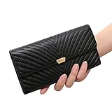 KERVINZHANG Mehrfarbenleder-Metalldekoration-Elegante Mappen-Abendtasche, zum Seiner Freundin der hohen Kapazität Karten-Tasche zu senden (Color : Black A)