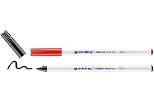 edding 4600 rotulador textil - negro, rojo - juego de 2 - punta redonda de 1 mm - rotuladores textiles permanentes para dibujar en tejidos, resistentes a lavados de hasta 60 °C - rotulador textil