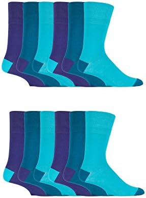 12 Pairs men's gentle grip no elastic socks 6-11 uk, 39-45 eur, Plain Colours (MG90)