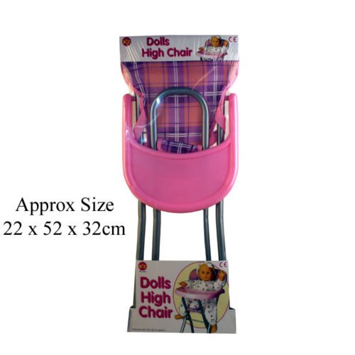 Girls Pink Pretend Play Doll High Chair Feeding Accessory Toy Children House Play Fun Activity Indoor Outdoor Gift Xmas Birthday Set