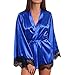 Price comparison product image Ronamick Women Satin Sex Robey Silk Lace Lingerie Nightgown Sleepwear Nightdress Pajamas (L, Blue)