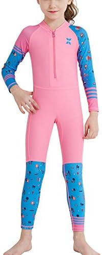 Echinodon Boys' Girls' UPF 50+ Swimsuit One-Piece UV Sun Protection Full Arm Leg Athletic Swimwear Pink XL