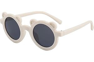 Aiweijia Lunettes de Soleil Rondes Pour enfants UV400 filles Garçons Classique 2 à 9 ans Dessin animé belle petit ours forme Cadre en Plastique enfants lunettes de Soleil
