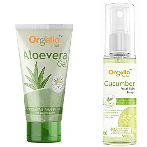 Orgello Herbal Cucumber Toner Mist Spray for Face (100 ml ) + Aloe Vera Gel Tube ( 60 gm ) - Pack Of 2 - for men women girls boys normal oily dry skin sls paraben mineral oil free