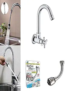 Jagger Corsa Sink Cocke for Kitchen Sink 360 Degree Rotating with Turbo Flex Faucet, Brass Tap with Chrome Finish Full Brass tap for Kitchen Sink taps with Free Flange and Teflon Tape