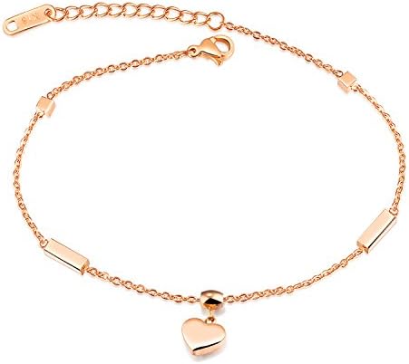 Stainless Steel Anklet Chain Ankle Bracelet Link Foot Chain Adjustable Bracelet Rose Gold Love Heart Square Elegant Charm Women