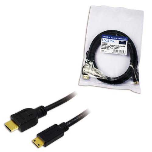 LogiLink CH0024 HDMI High Speed mit Ethernet (V1.4) Kabel, HDMI Type A 19-pin male zu Mini HDMI Type C 19-pin male, schwarz, 3M, polyTasche