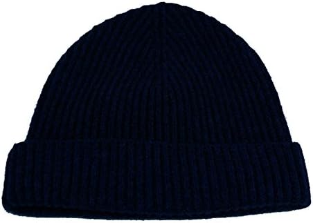 Luxury Scottish 100% Cashmere Fishermans Rib Beanie in Navy