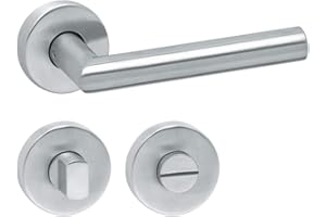 Aperit Türgriff aus Edelstahl - Türklinke für Toiletten- und Badezimmertüren - Rund - Matt - Drückergarnitur für Innentüren in Toilette oder Badezimmer - T-Modell - 49.330.03