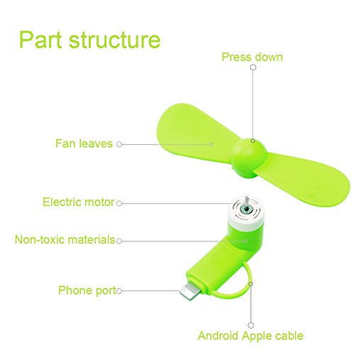USB Ventilator Fan, Ubegood Mini Ventilator Phone Fan Cool Kühler drehbar Lüfter mit Zwei Blätter Fan 2 in 1 Portable Mini Fan für Andriod Smartphone , iPhone , iPad, Samsung, Powerbank – Grün - 5