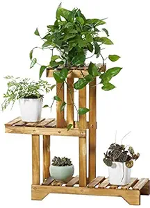 GTB WT-02 Wood 3 Tier Plant Display Rack with Multi Shelves, Brown, 1 Plant Stand. 1 Screw Kit.