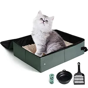 LIOOPET Portable Litter Box with Lid, Leak-Proof Travel Litter Box for Cat, Collapsible Cat Litter Box Great for Travel Hotel Stays and Road Trip (18x14x5.5 Inches)