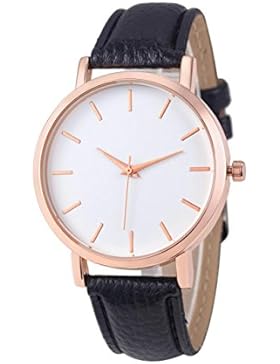 LHWY Uhren Leder Edelstahl Männer Frauen Stahl Analog Quartz Armbanduhr (Black)