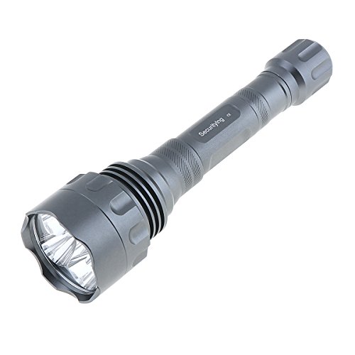 SecurityIng 1500 Lumens 5 CREE XR-E Q5 LED Torch, Water Resistant 10W 5 Light Modes Flashlight for Household/Outdoor Activities/Gift-Giving(18650 Batteries Not Included) (Silver)