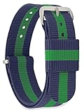MOMENTO Damen Herren NATO Nylon Ersatz Uhren-Armband mit Edelstahl-Schliesse in Silber und Nylon-Armband in Blau Grün 14mm