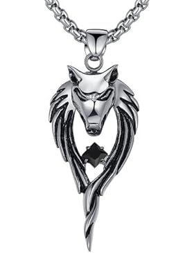 Arco Iris Schmuck Edelstahl Wolf mit Schwarz Zirkonia Herren Anhänger Halskette mit 3.5mm (Breite) Rundgliederkette...