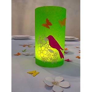 Hochzeit | Windlicht | Tischdeko| Kirschblüte mit Vogel | 9 cm Durchmesser höhe 16cm maigrün 1stk