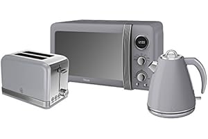 Retro Kitchen Pack by Swan - Digital Microwave 800w 20L, Jug Kettle 1.5L and Toaster - 3 Appliances for A Modern Kitchen Design (Grey)