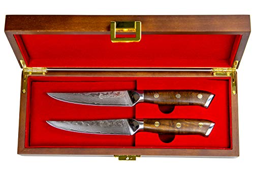 Stallion Damastmesser Ironwood Zwei Steakmesser - Damaststahl mit Griff aus Eisenholz in Edler Geschenkbox - 7