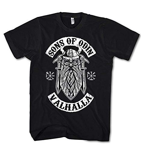 Monkey Print Camiseta Hombre Odin Sons of Valhalla Vikingos - Negro, XXL