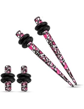 Paula & Fritz® 1 Paar Dehnstäbe Plus 1 Paar Plugs Edelstahl Chirurgenstahl 316L pink und violett gesprenkelt mit...