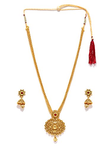Zaveri Pearls Long Designer Necklace Set for Women (Golden) (ZPFK4414)