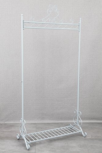 Metall Kleiderständer Kleiderstange Garderobenständer mit Schuhablage Antik Design Weiß - 2