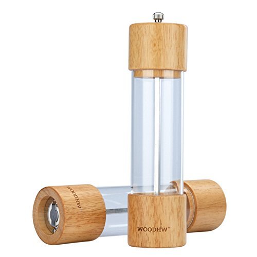 MumoHome Salz und Pfeffermühle mit Keramikmahlwerk, aus Holz / Edelstahl Gewürzmühle mit Sichtfenster - Manuell und einstellbar