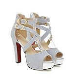  mogeek Sandalias de Tacon Alto de Mujer Zapatos de Vestir Verano (Plateado,39)