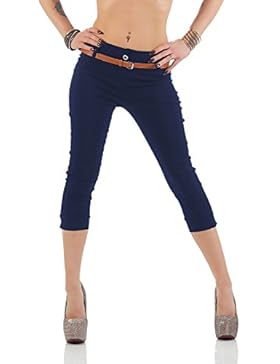 Damen Chino Stoffhose Bermuda Capri Hose Sommerhose Boyfriend Shorts inkl. Gürtel ( 493 )