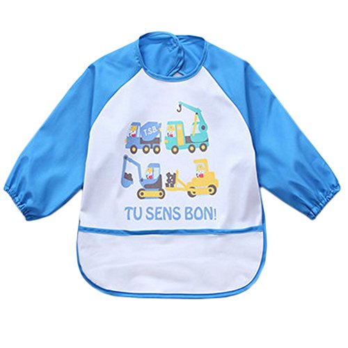 Lovely Waterproof Baby Feeding Clothes Long-sleeved Baby Bibs Blue