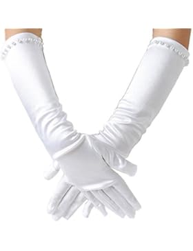 Ever FAIRY Mädchen klassisch weiß Hochzeitskleid Perlstickerei Handschuhe