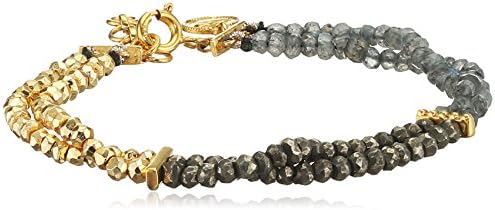 Jade Jagger Labradorite Pyrite and Gold Plated Hand Beaten Beads Two Strand Bracelet of 18cm