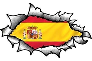 GTTCCG Ovalado Efecto Rasgado Abierta Desgarrado Efecto Metal Diseño con Español España Bandera Del País Pegatina Vinilo Coche 150x90mm