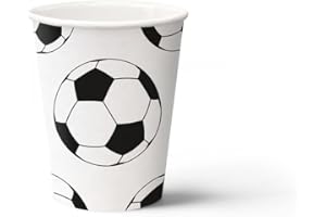 PAW DECOR COLLECTION PAW - Pappbecher (250 ml) I 8 Stück I Einwegbecher Ideal für Hochzeit, Kinderparty, Geburtstag, Feiern I Papierbecherdruck auf Wasserbasis I Partybedarf 100% Biologisch Abbaubar I Soccer Ball