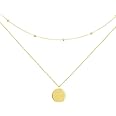 Layered Disc Pendant Choker Necklace for Women Girls 925 Sterling Silver 18K Gold Plated Dainty Full Moon Circle Coin Collar Two-Double Chain Fashion Y Jewellery Gifts Box Birthday Wedding Christmas