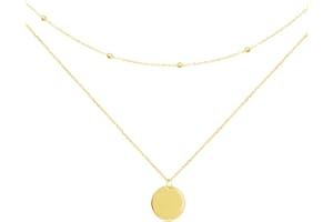 IMINI Warstwowy dysk wisiorek naszyjnik naszyjnik dla kobiet dziewcząt srebro wysokiej próby 925 18-karatowe pozłacane drobny pełny księżyc koło moneta kołnierz dwa podwójny łańcuszek moda Y biżuteria prezenty pudełko urodziny ślub