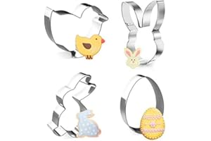 REAKOO Easter Cookie Cutters Set 4PCS, Stainless Steel Easter Cutter Biscuit Cutter for Party Decoration Gift - Egg, Rabbit Face, Bunny, Chick