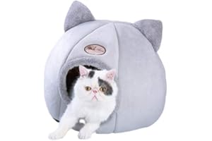 FAHOOJ Cuccia Igloo in Pile per Cani Cuscino Morbida per Gatti Piccolo Letto Rotondo per Gatto E Cane Cave Bed Lettino Peloso Mellow per Gatti Accessori Animali Cuccia - Grigio (M:32 x 32 x 35cm, Grigio)