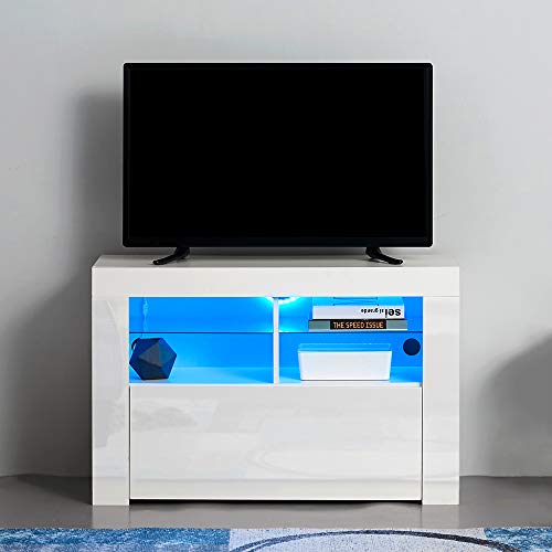 Anaelle Panana Meuble TV LED en MDF avec 5 Compartiments de Stockage sur Salle de Séjour, Salon et Chambre à Coucher etc, Taile: 100 x 35 x 65 cm, Poids: 26 kg (Blanc)