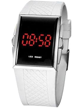 Herren Damen Unisex Weiß Schwarz LED Digital Sport Armbanduhr Weiß