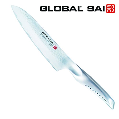 GLOBAL SAI-01 Kochmesser 19 cm geschmiedet mit Hammerschlagdesign inkl. PRYMO.de® Klingenschutz - 7
