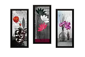 SAF Set of 3 Flower Floral Pot UV Coated Home Decorative Gift Item Framed Painting 17 inch X 24 inch SANF1000016