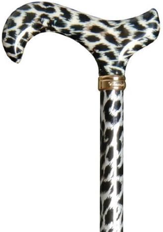 White Snow Leopard Print Height Adjustable Derby Handle Walking stick /Cane/ Fashion Accessory With Free Wrist Loop