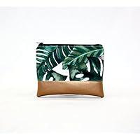 Kosmetiktasche Kulturbeutel Mäppchen Tasche - Monstera mit Kupfer Kunstleder