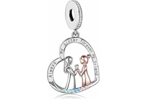 MON & SONS Always My Sister Forever My Friend Big Little Love Heart Charm Bead Pendant 925 Sterling Silver Dangle Compatible With Pandora Charm Bracelet